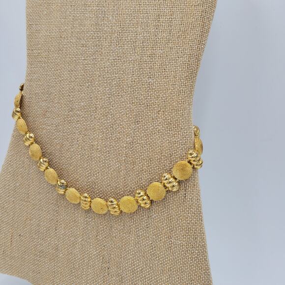 Vintage Button Beehive Choker Necklace 18" Matte Gold Tone Swirled Textured - Picture 12 of 14